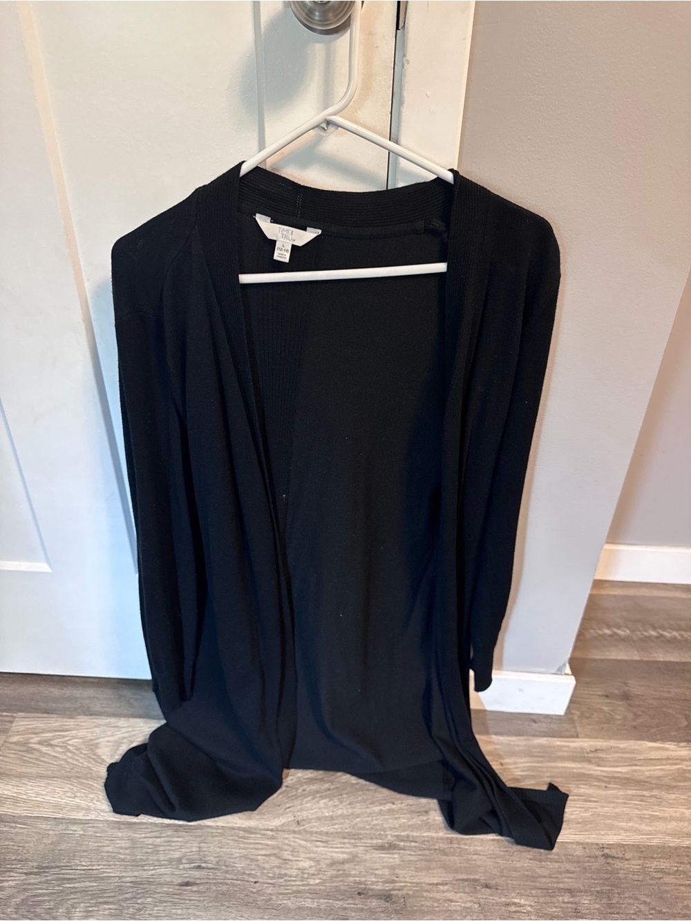 Time and Tru Black Open-Front Long Cardigan